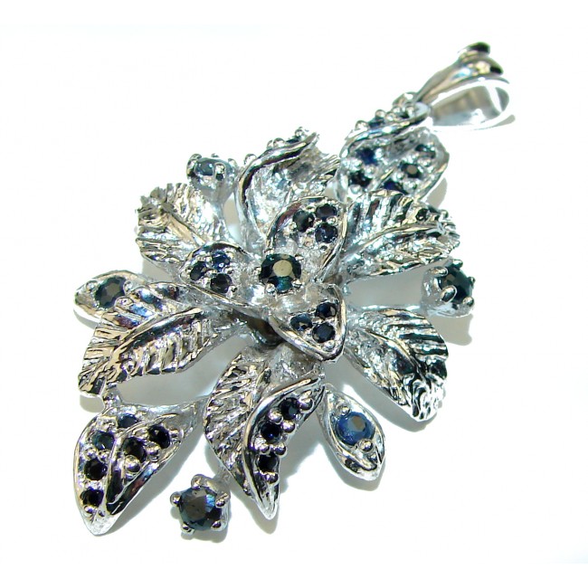 Blooming Flower Authentic Sapphire .925 Sterling Silver handmade Pendant