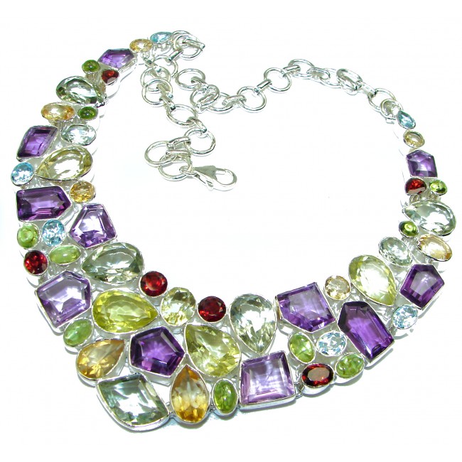 Outstanding Style authentic Multigem .925 Sterling Silver handcrafted Necklace