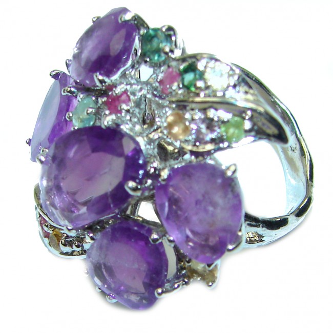 Purple Orchid authentic African Amethyst .925 Sterling Silver Handcrafted Ring size 8 1/4