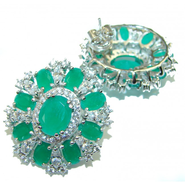 Fancy Authentic Emerald .925 Sterling Silver handcrafted earrings