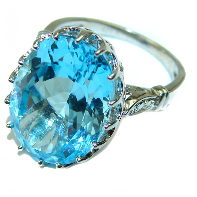 25.5 carat Fancy Swiss Blue Topaz .925 Sterling Silver handmade Ring size 7 1/4