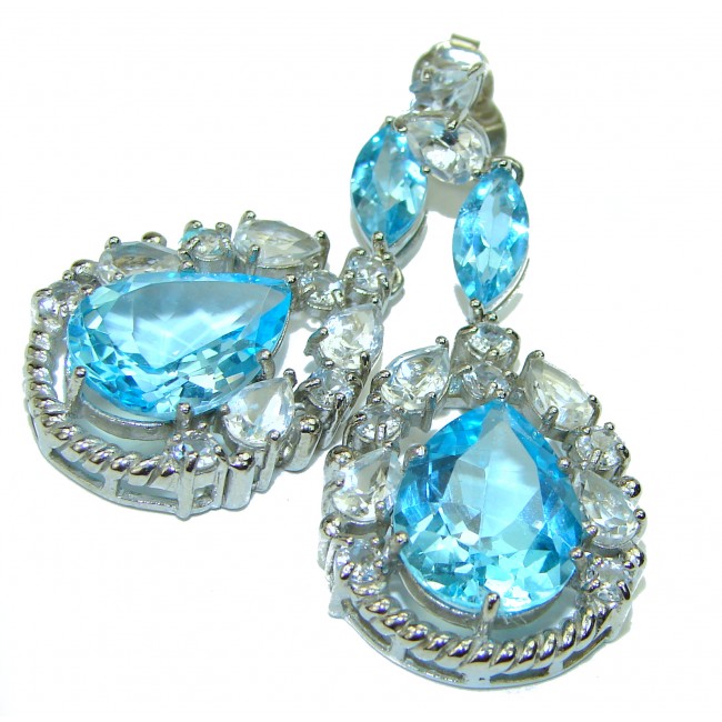 Endless Ocean natural Swiss Blue Topaz .925 Sterling Silver handcrafted earrings