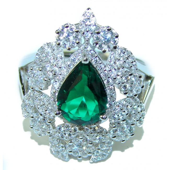 Fancy Authentic Emerald .925 Sterling Silver handmade Ring size 7 1/2