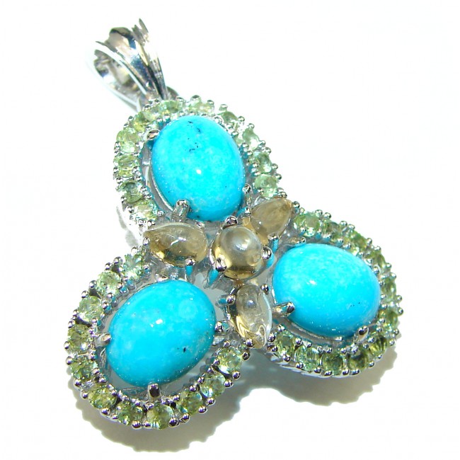 One of a kind Precious natural Turquoise .925 Sterling Silver handmade pendant