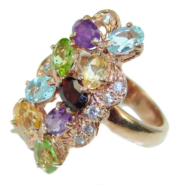 Artisan Design Multi gems 14K Gold over .925 Sterling Silver handmade Ring size 7 1/4