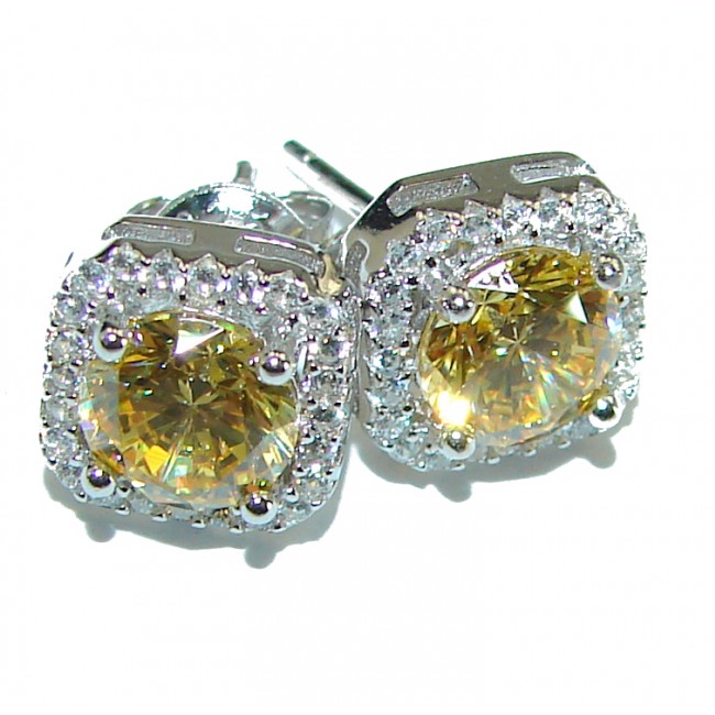 5.5 carat Yellow Sapphire 14K white Gold over .925 Sterling Silver handcrafted earrings