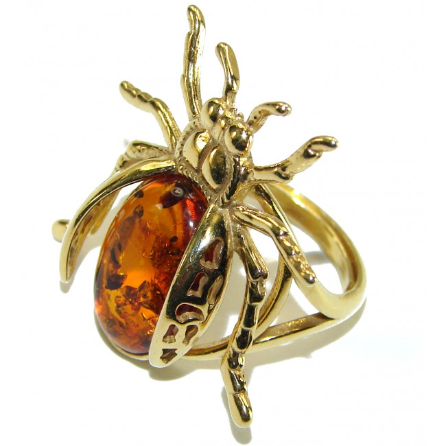 Authentic Baltic Amber 14K Gold over .925 Sterling Silver handcrafted ring; s. 7