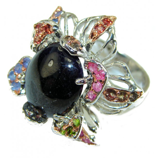 Spectacular Lotus Flower Amethyst .925 Sterling Silver Handcrafted Large Ring size 8 1/4