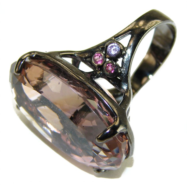 Spectacular 28.5 carat Pink Amethyst black rhodium over .925 Sterling Silver Handcrafted Ring size 8