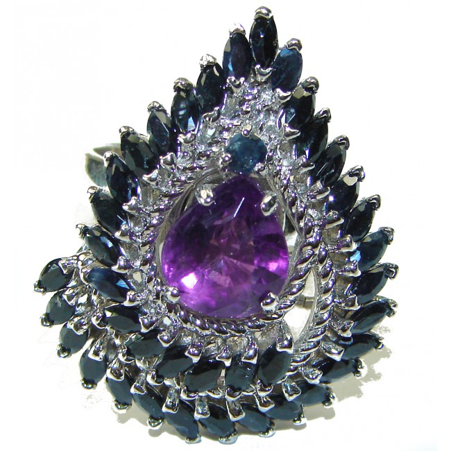 Magic Whirlpool 19.5 carat Amethyst .925 Sterling Silver Handcrafted Ring size 8