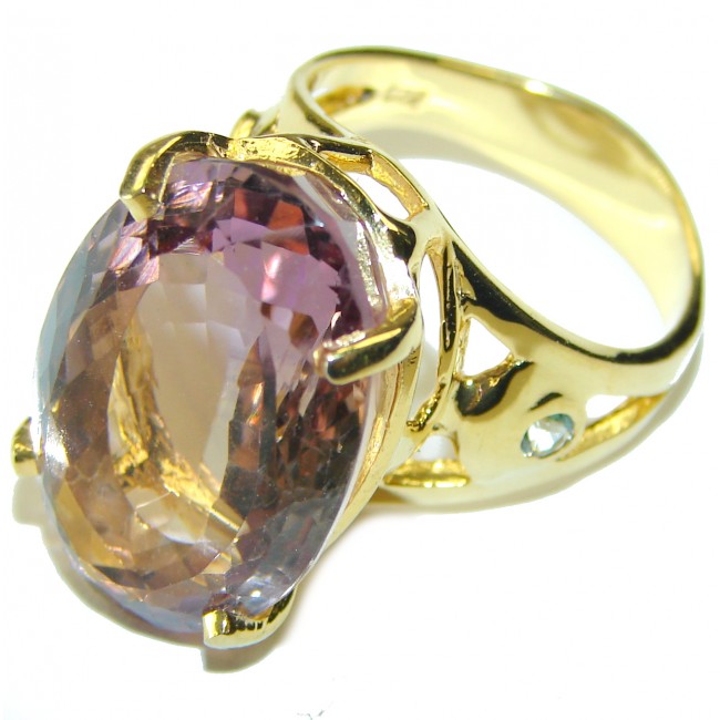 25.6 carat authentic Ametrine 14K Gold over .925 Sterling Silver handcrafted Ring s. 8