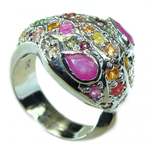 Red Snake authentic Ruby Sapphire .925 Sterling Silver Large handcrafted Ring size 8