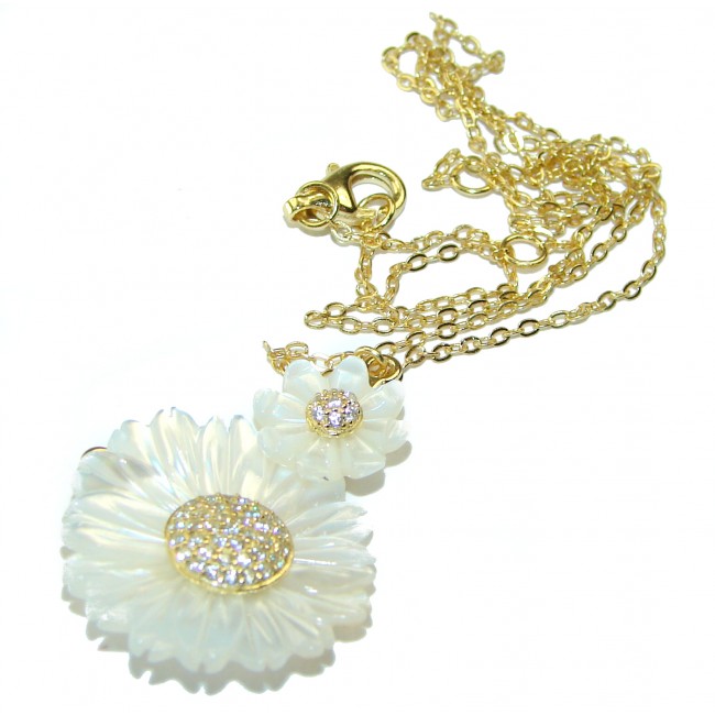 White Flowers Blister Pearl 14K Gold over .925 Sterling Silver Necklace