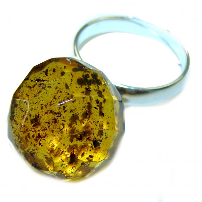 Modern Concept Natural faceted Baltic Amber .925 Sterling Silver ring s. 8 adjustable