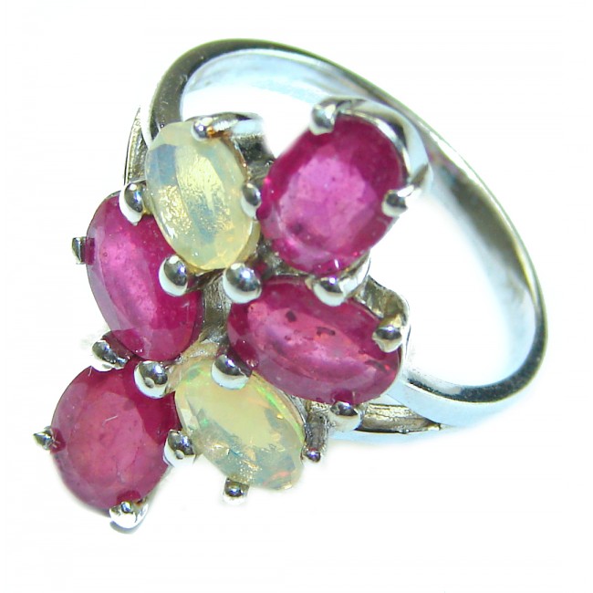 Bright Creation Ethiopian Opal Ruby .925 Sterling Silver handmade Ring size 7