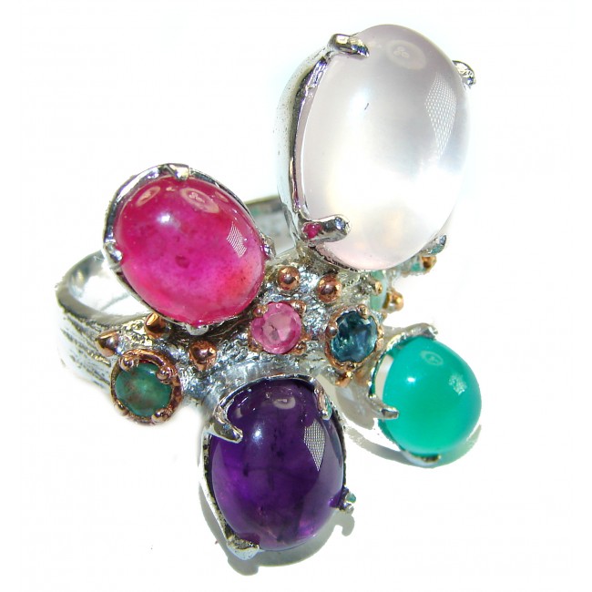 Incredible Colors authentic Multi-stone .925 Sterling Silver Perfectly handcrafted Ring s. 8