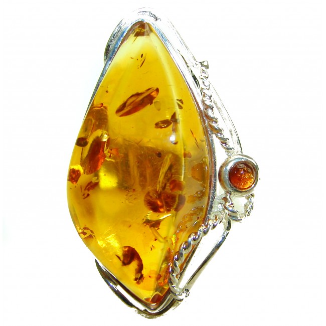 Authentic Huge Baltic Amber .925 Sterling Silver handcrafted ring; s. 6 adjustable