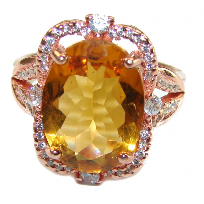 Authentic Citrine 14K Rose Gold over .925 Sterling Silver handmade Cocktail Ring s. 9