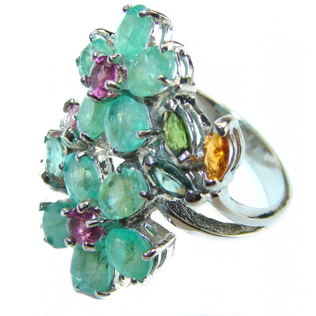 Green Power authentic Emerald Tourmaline .925 Sterling Silver Large handcrafted Ring size 7