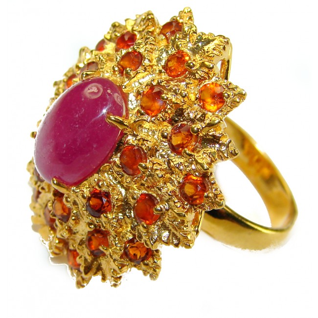 Very Unique Ruby 14K Gold over .925 Sterling Silver handmade Ring size 8