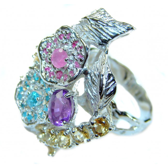 Large Purple Flower 10.5 carat Amethyst .925 Sterling Silver Handcrafted Ring size 8