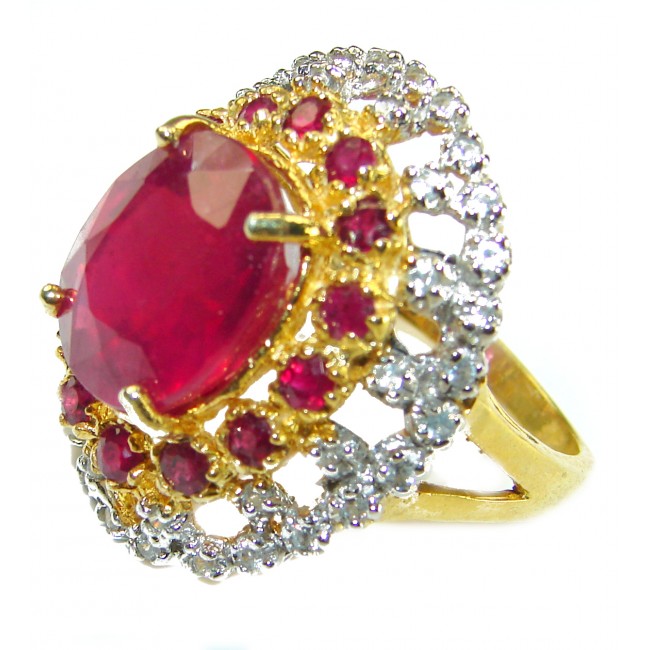 Incredible Quality Authentic Ruby 18K Gold over .925 Sterling Silver handcrafted Ring size 8 1/2