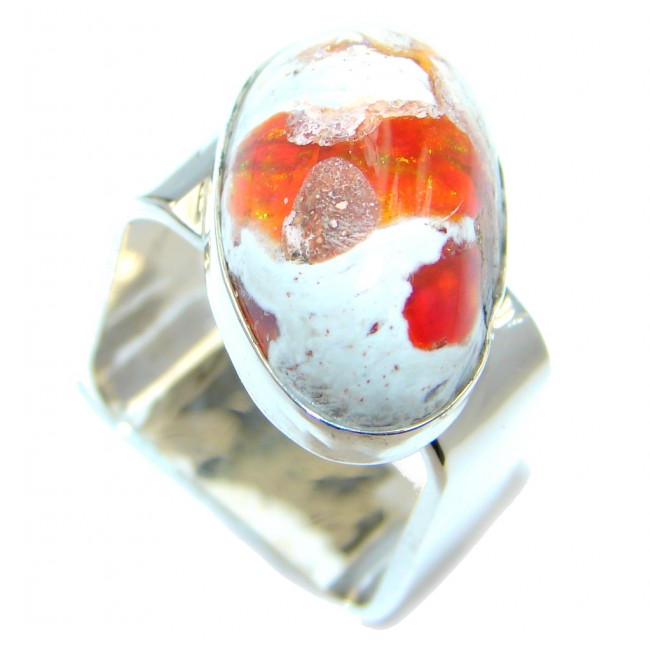 Genuine Mexican Fire Opal Sterling Silver Ring size 7