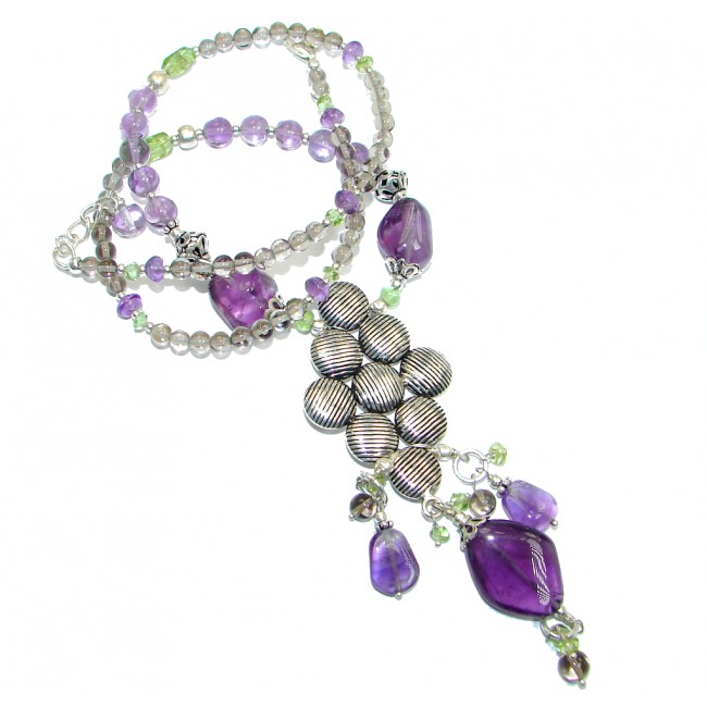 Genuine Amethyst Peridot Sterling Silver handcrafted necklace