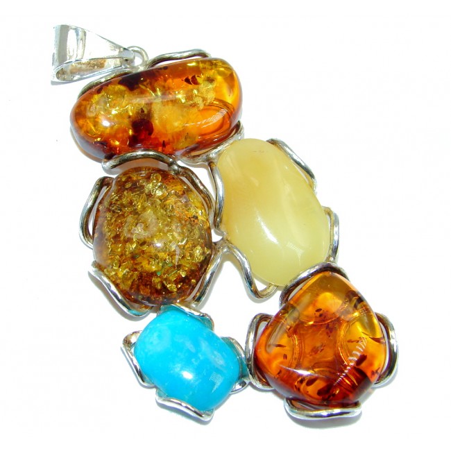 Natural Beauty Baltic Polish Amber & Turquoise Sterling Silver handmade Pendant
