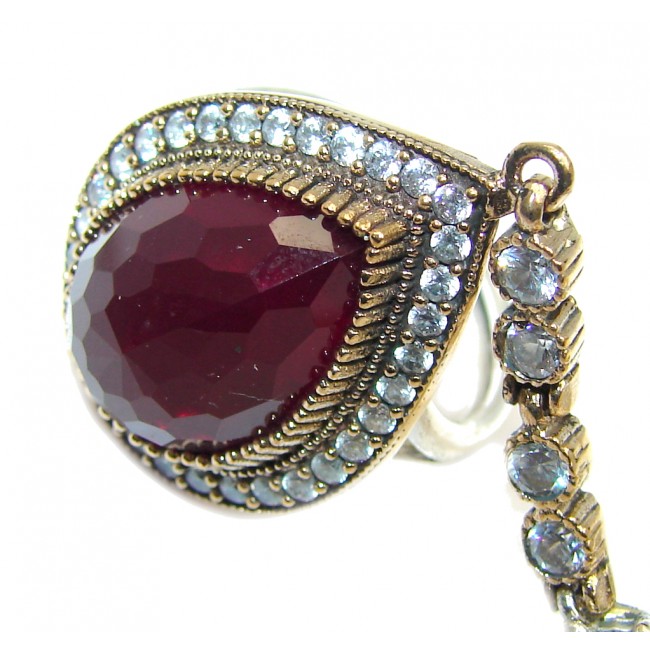 Victorian Style created Ruby Ring and Bracelet in one Streling Silver Set