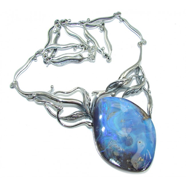Perfect Storm Unique Boulder Opal Sterling Silver handcrafted necklace