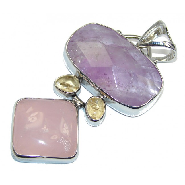 Perfect combination Purple Amethyst Rose Quartz Sterling Silver Pendant
