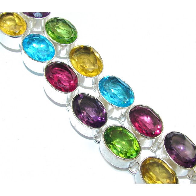 Amazing Flawless created Multicolor Quartz Sterling Silver Bracelet