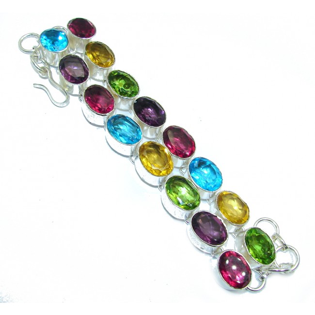 Amazing Flawless created Multicolor Quartz Sterling Silver Bracelet