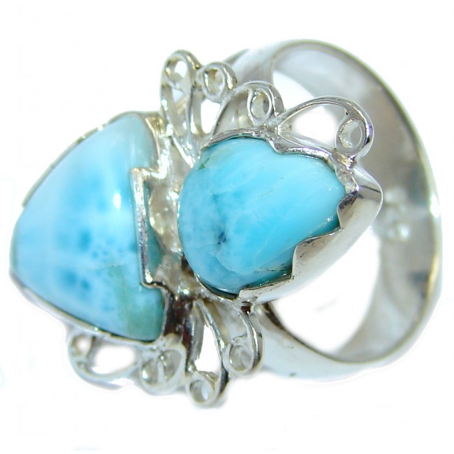 Huge Amazing AAA quality Blue Larimar Sterling Silver Ring size 7
