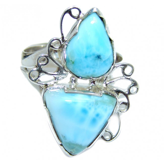 Huge Amazing AAA quality Blue Larimar Sterling Silver Ring size 7