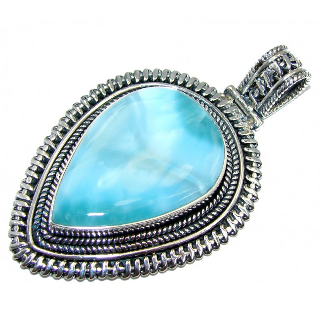 Rich Design Genuine Blue Larimar Sterling Silver Pendant