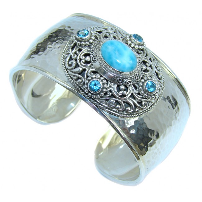Bali Secret AAA Blue Larimar handmade Sterling Silver Bracelet / Cuff