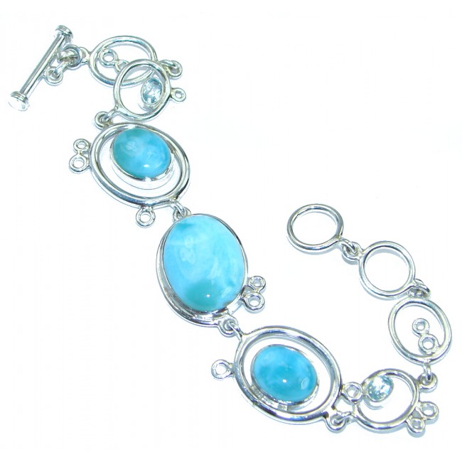 Genuine Blue Larimar & Swiss Blue Topaz Sterling Silver handmade Bracelet