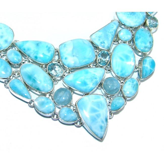 Huge AAA+ Blue Larimar Aquamarine Topaz Sterling Silver necklace