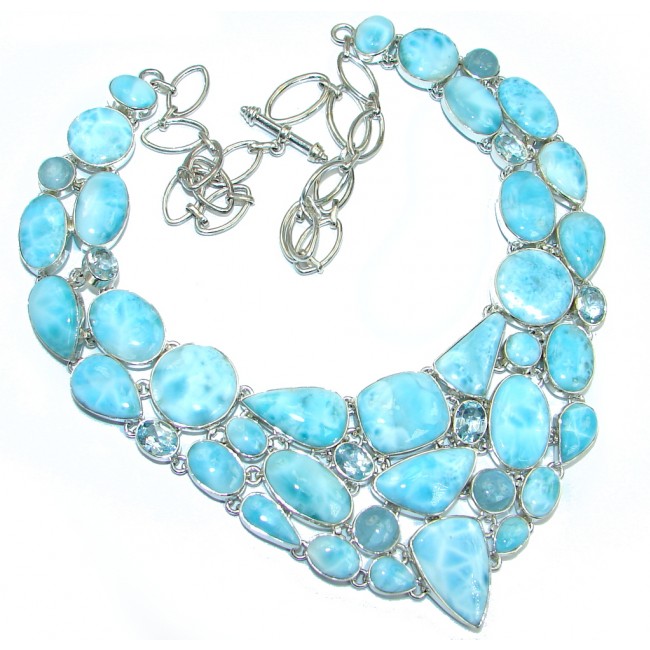 Huge AAA+ Blue Larimar Aquamarine Topaz Sterling Silver necklace