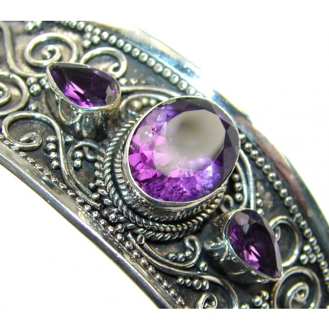 Real AAA Purple Amethyst Sterling Silver handmade Bracelet / Cuff