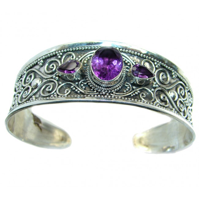 Real AAA Purple Amethyst Sterling Silver handmade Bracelet / Cuff