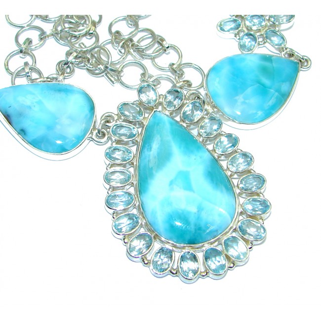 AAA+ Blue Larimar Swiss Blue Topaz Sterling Silver handmade necklace