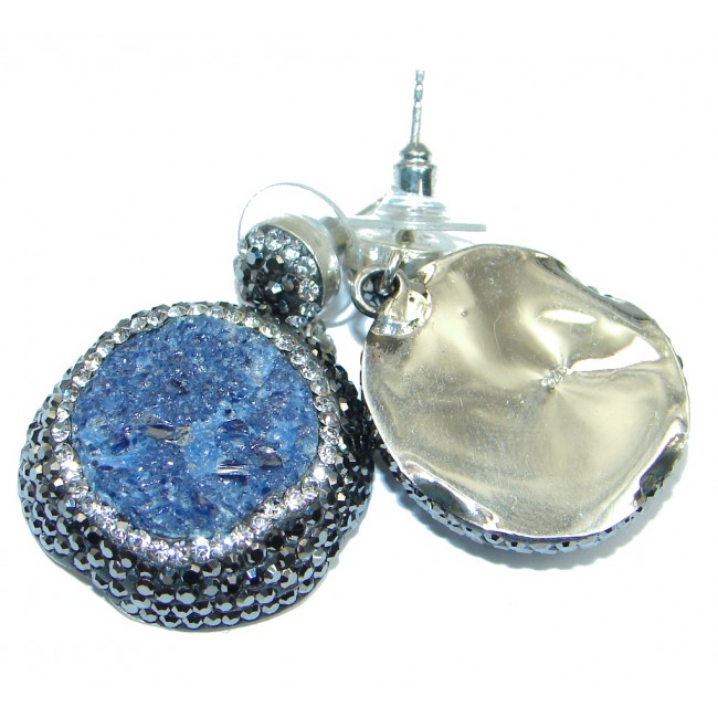 Victorian Style! Blue Agate Druzy Sterling Silver earrings