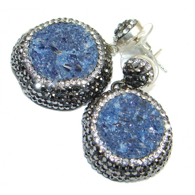 Victorian Style! Blue Agate Druzy Sterling Silver earrings