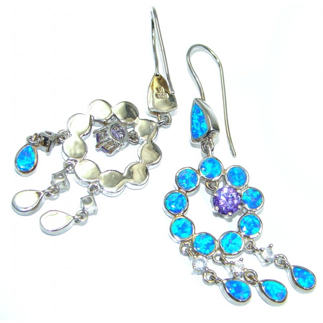 Lab Created Blue Japanese Fire Opal Sterling Silver earrings