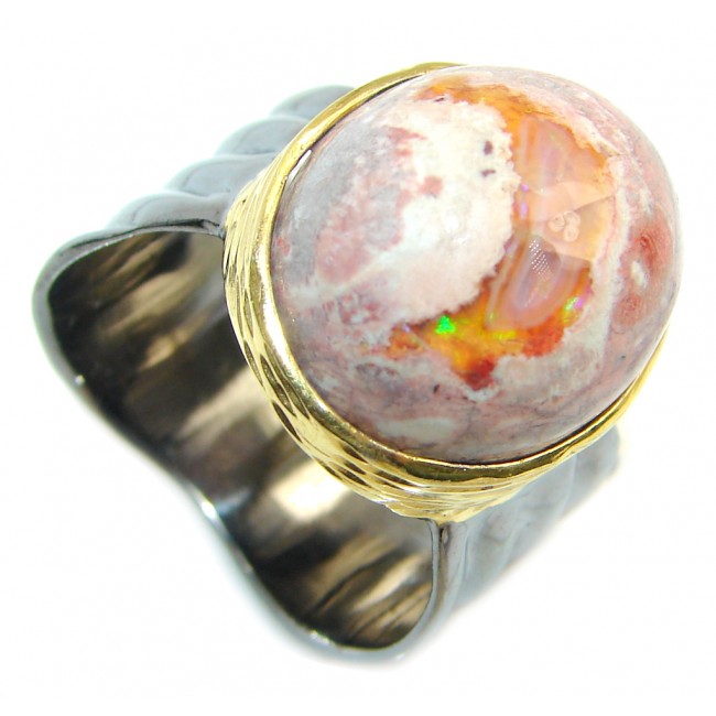 AAAMexican Fire Opal Two Tones Sterling Silver Ring size 7 1/2