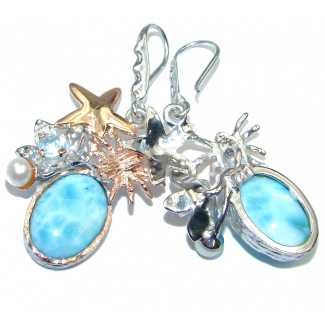Precious Blue Larimar Rose Gold Over Sterling Silver handmade earrings