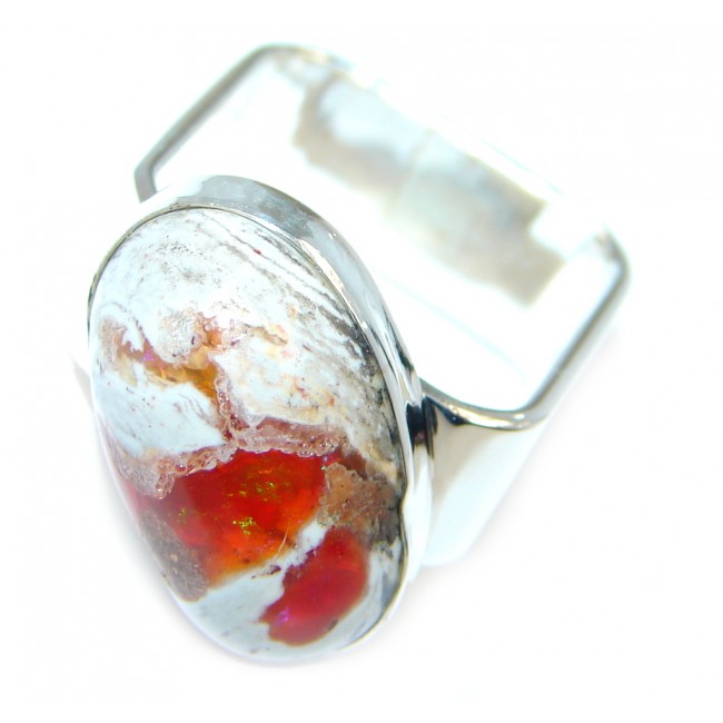 Genuine Mexican Fire Opal Sterling Silver Ring size 7